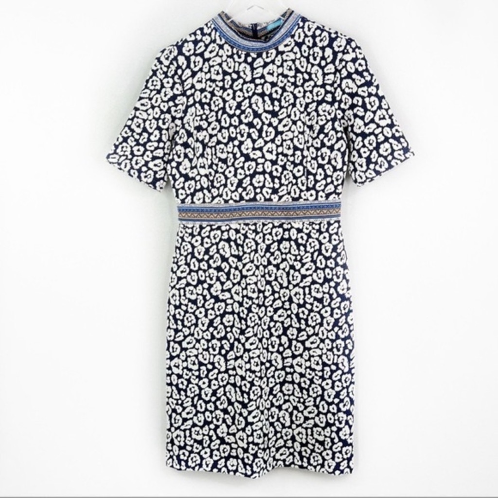 J. Mclaughlin Kyrie Blue Cheetah Geo Print Knee Length Dress Size 6